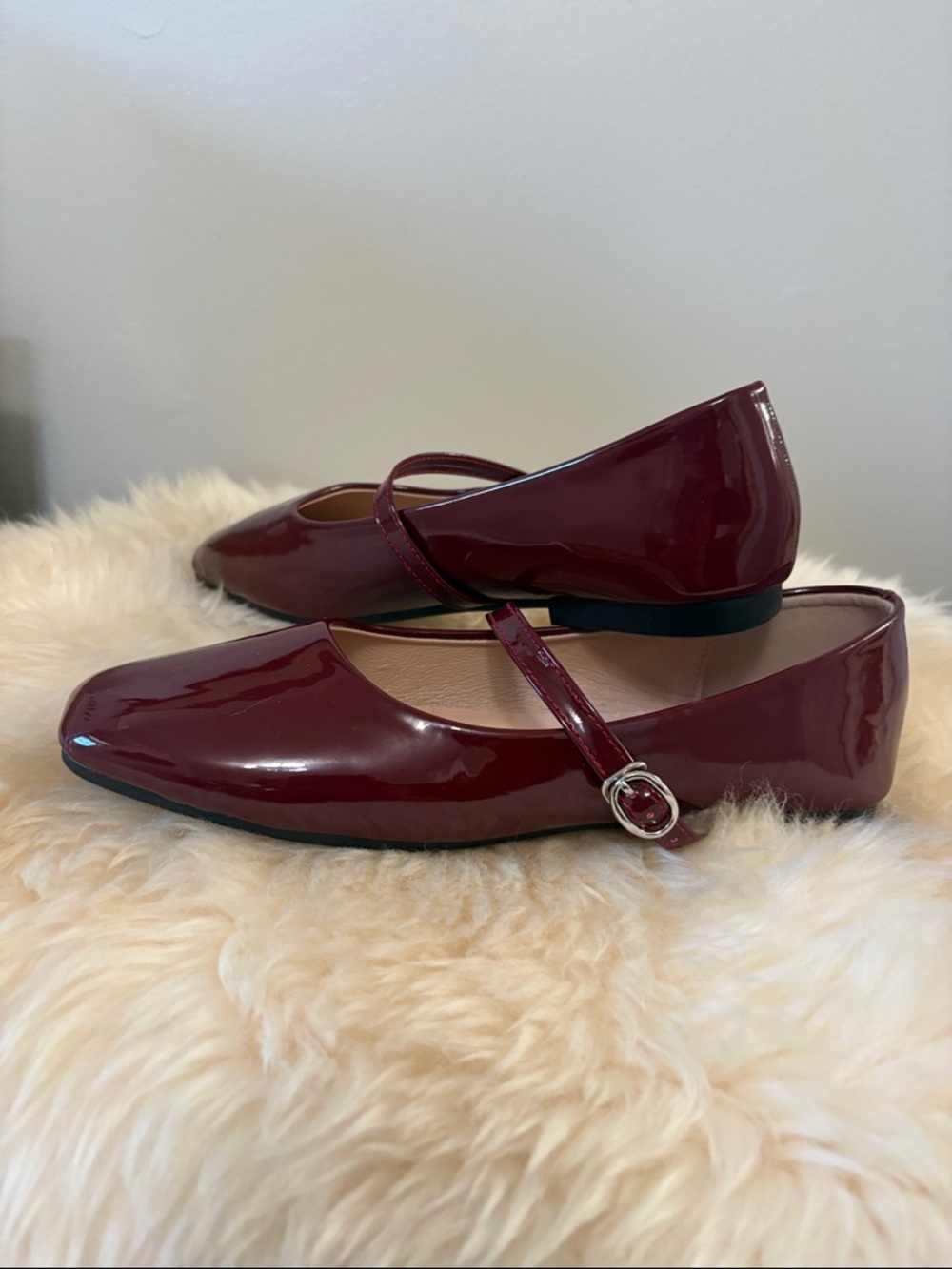 Amazon Essentials Patent Mary Jane Flats in Deep Burgundy